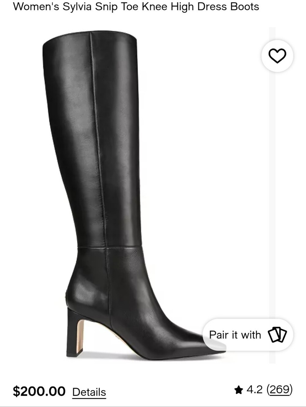 Sam Edelman Black Leather Knee-High Snip-Toe Women's Boot Size 6.5 New In Box